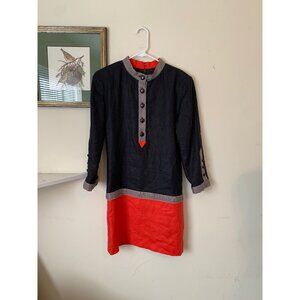 Vintage 60s Girls' or Women's XS Black Red Linen Scooter Dress Size 4